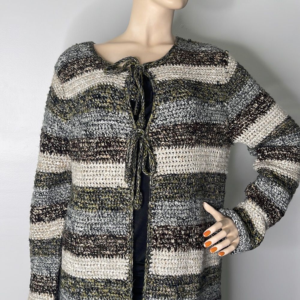 Stripe Knitted Double Tie Front Duster Cardigan - Picture 6 of 17